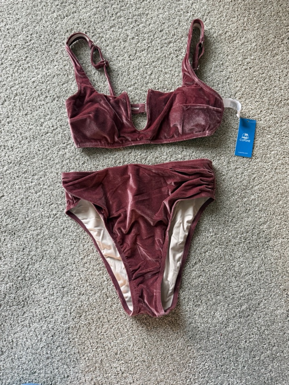 Cupshe Velvet Two-Piece Bikini Set - Wine